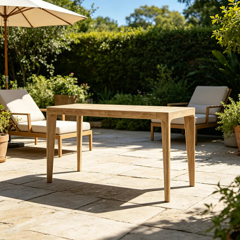 SOLARA Outdoor 1.4M Bar Table with Imported Teak Wood Frame - Slatted Top for Garden Balcony Patio - Natural