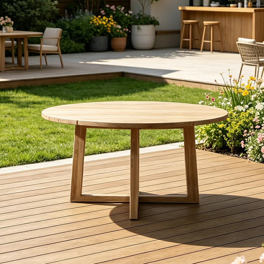 SOLARA Outdoor Round Dining Table 1.0/1.2/1.5M - Imported Teak Wood for Garden Balcony Patio - Natural