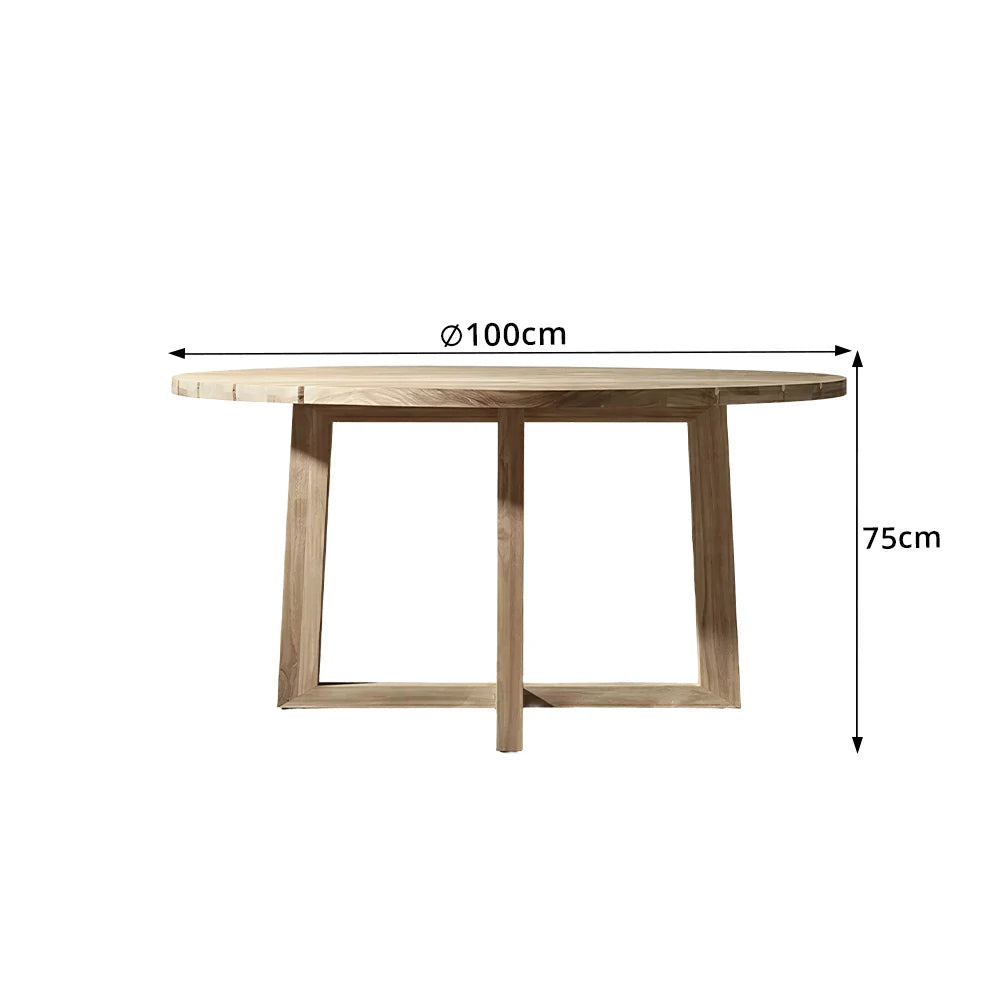SOLARA Outdoor Round Dining Table 1.0/1.2/1.5M - Imported Teak Wood for Garden Balcony Patio - Natural