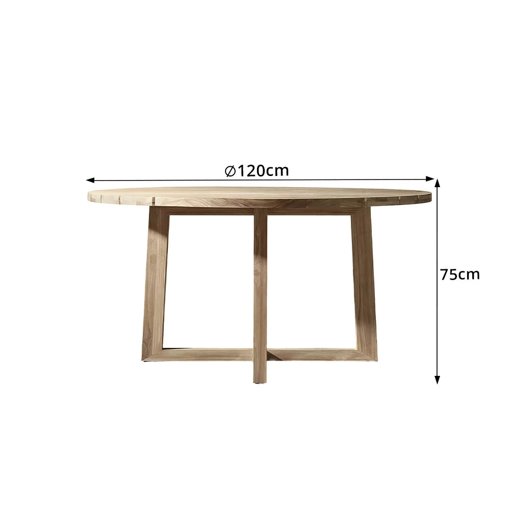 SOLARA Outdoor Round Dining Table 1.0/1.2/1.5M - Imported Teak Wood for Garden Balcony Patio - Natural