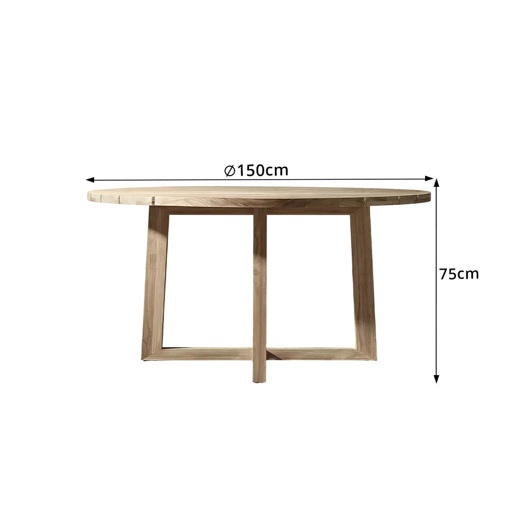 SOLARA Outdoor Round Dining Table 1.0/1.2/1.5M - Imported Teak Wood for Garden Balcony Patio - Natural