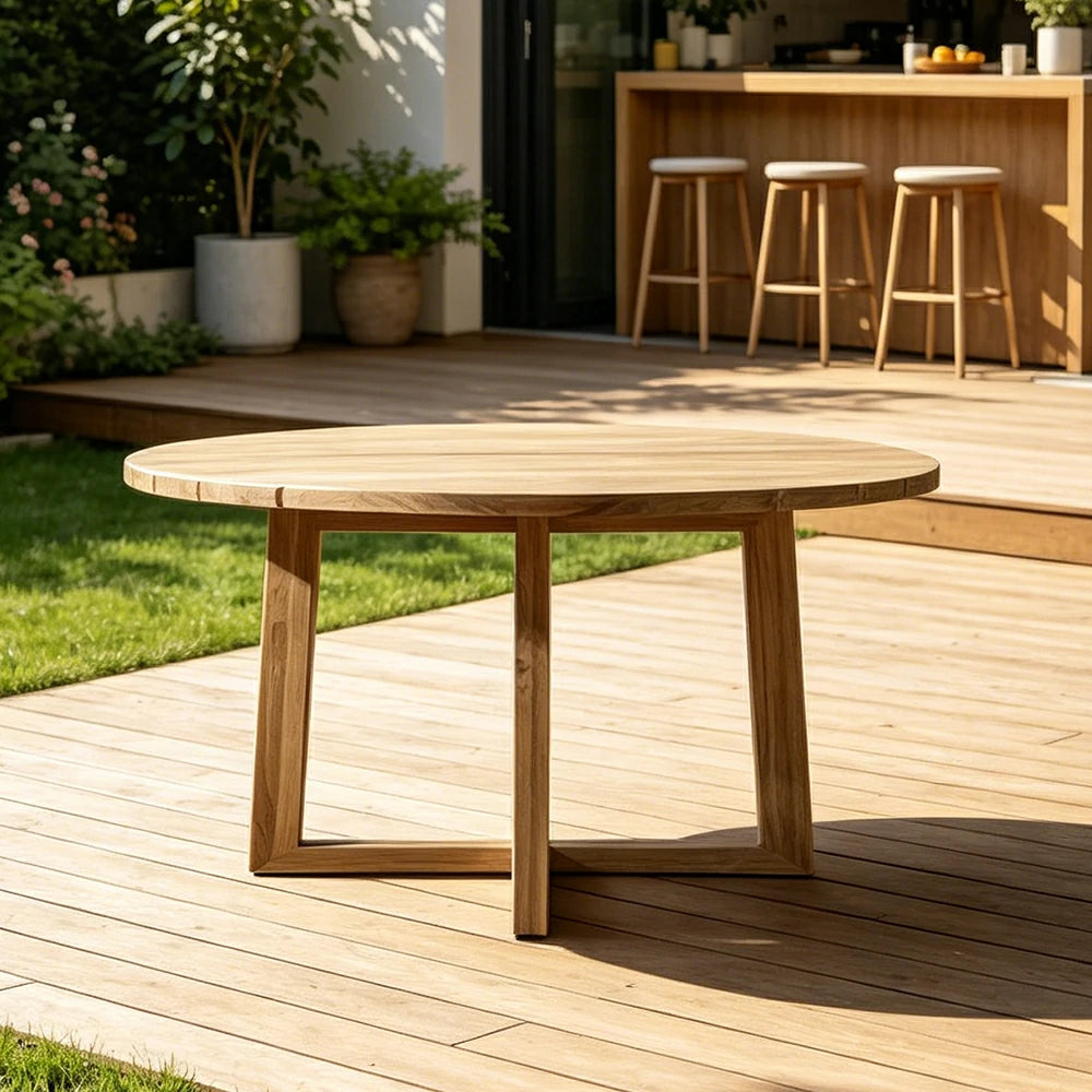 SOLARA Outdoor Round Dining Table 1.0/1.2/1.5M - Imported Teak Wood for Garden Balcony Patio - Natural