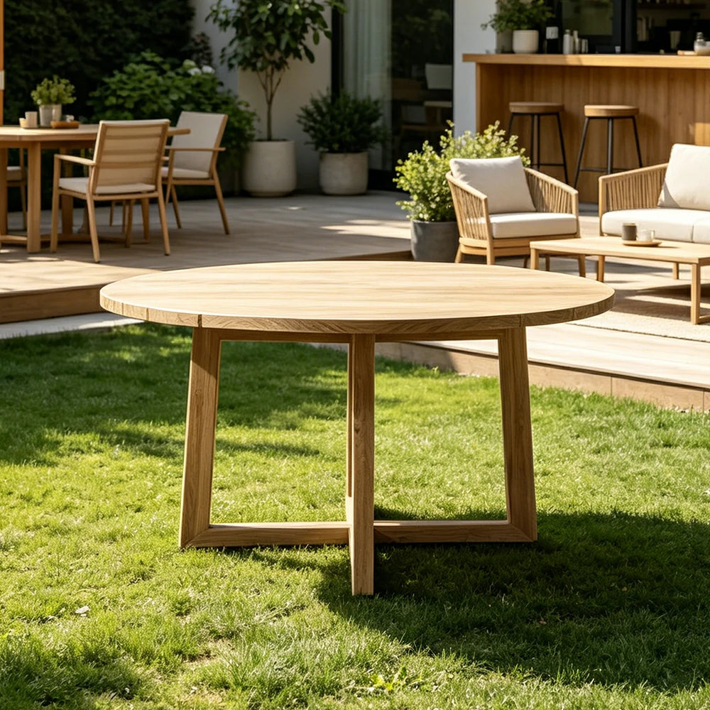 SOLARA Outdoor Round Dining Table 1.0/1.2/1.5M - Imported Teak Wood for Garden Balcony Patio - Natural