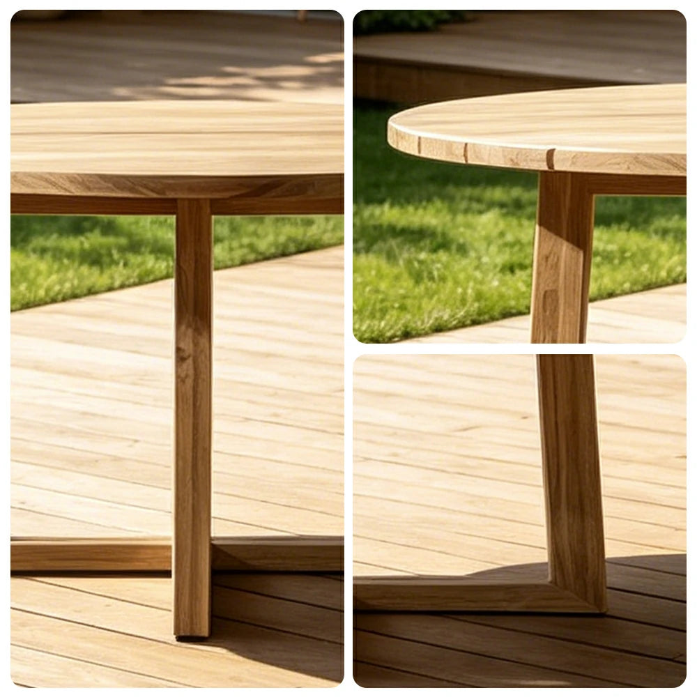 SOLARA Outdoor Round Dining Table 1.0/1.2/1.5M - Imported Teak Wood for Garden Balcony Patio - Natural