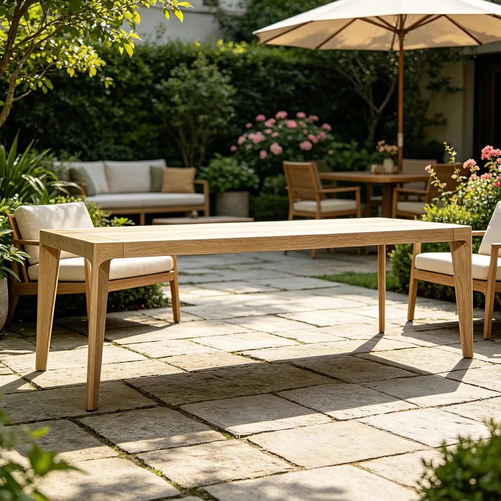 SOLARA Outdoor Rectangular Dining Table 1.8/2.4/3M - Imported Teak Wood for Garden Balcony Patio - Natural