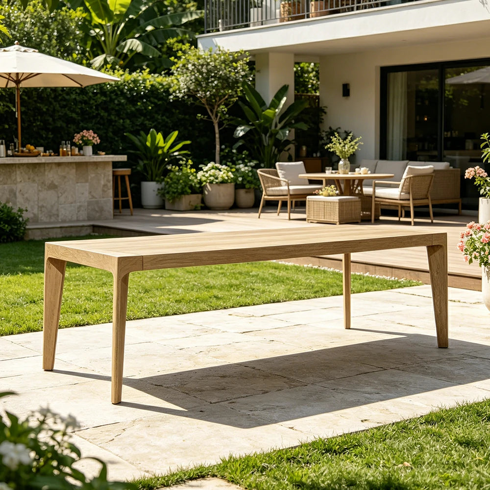 SOLARA Outdoor Rectangular Dining Table 1.8/2.4/3M - Imported Teak Wood for Garden Balcony Patio - Natural