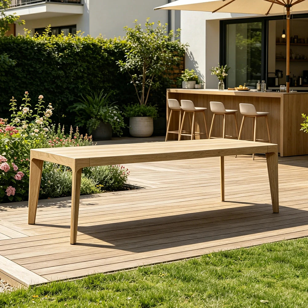 SOLARA Outdoor Rectangular Dining Table 1.8/2.4/3M - Imported Teak Wood for Garden Balcony Patio - Natural