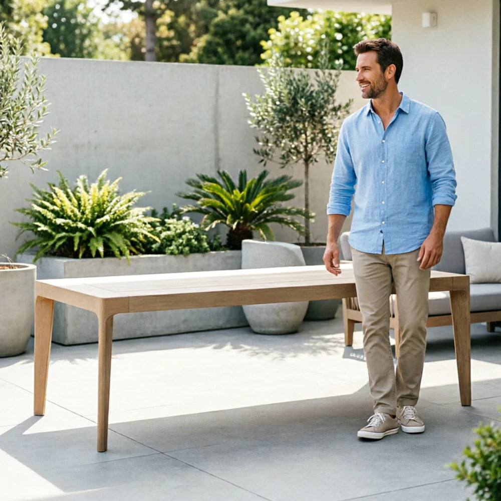 SOLARA Outdoor Rectangular Dining Table 1.8/2.4/3M - Imported Teak Wood for Garden Balcony Patio - Natural