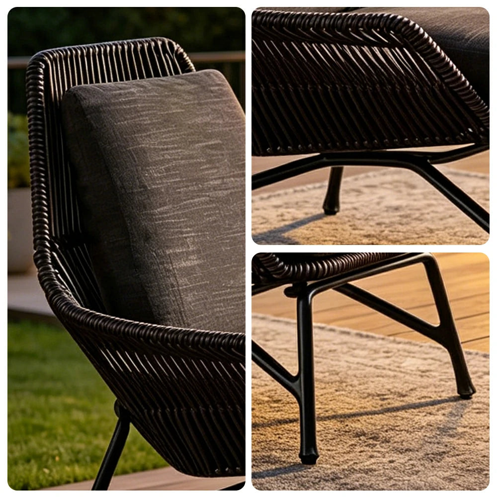 SOLARA Outdoor Olefin Rope Lounge Chair - 72x70x85cm with Water-Resistant Cushion for Garden Balcony Patio - Dark Grey