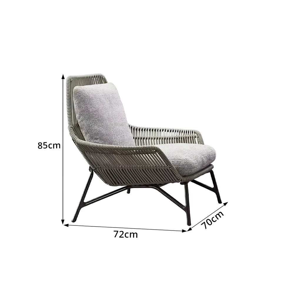 SOLARA Olefin Rope Outdoor Lounge Chair - 72cm Low Back Patio Balcony Garden Chair with Cushion - Light Grey
