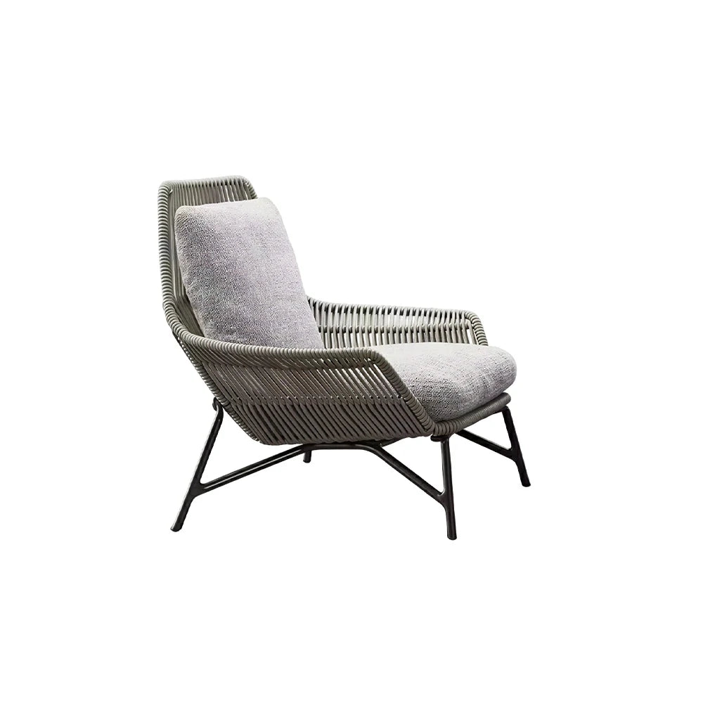 SOLARA Olefin Rope Outdoor Lounge Chair - 72cm Low Back Patio Balcony Garden Chair with Cushion - Light Grey