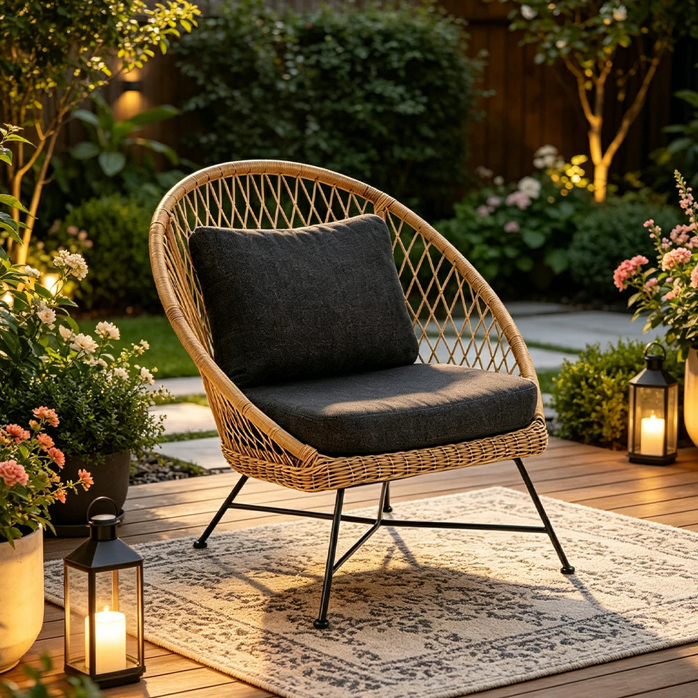 SOLARA Outdoor Lounge Chair with Reinforced Aluminium Frame - 73cm Patio Balcony Garden Chair - Natural Black