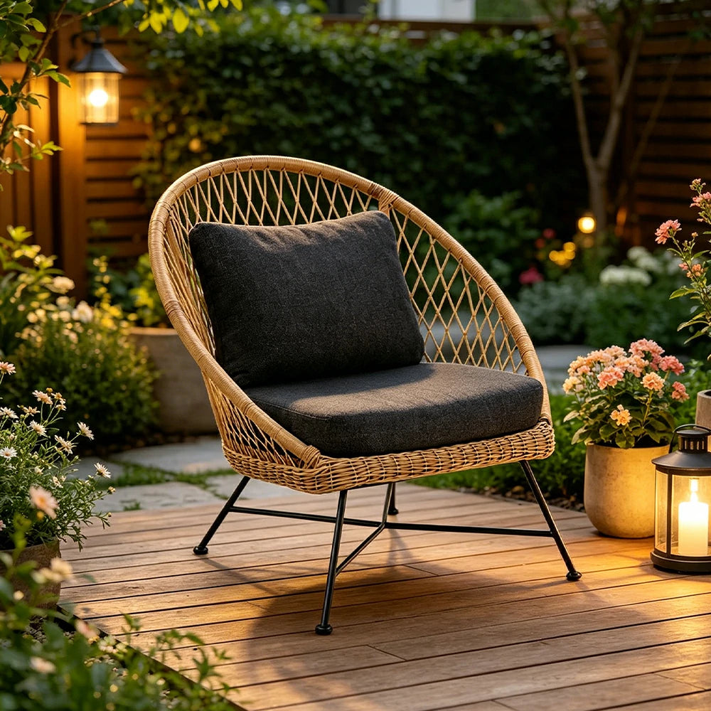 SOLARA Outdoor Lounge Chair with Reinforced Aluminium Frame - 73cm Patio Balcony Garden Chair - Natural Black