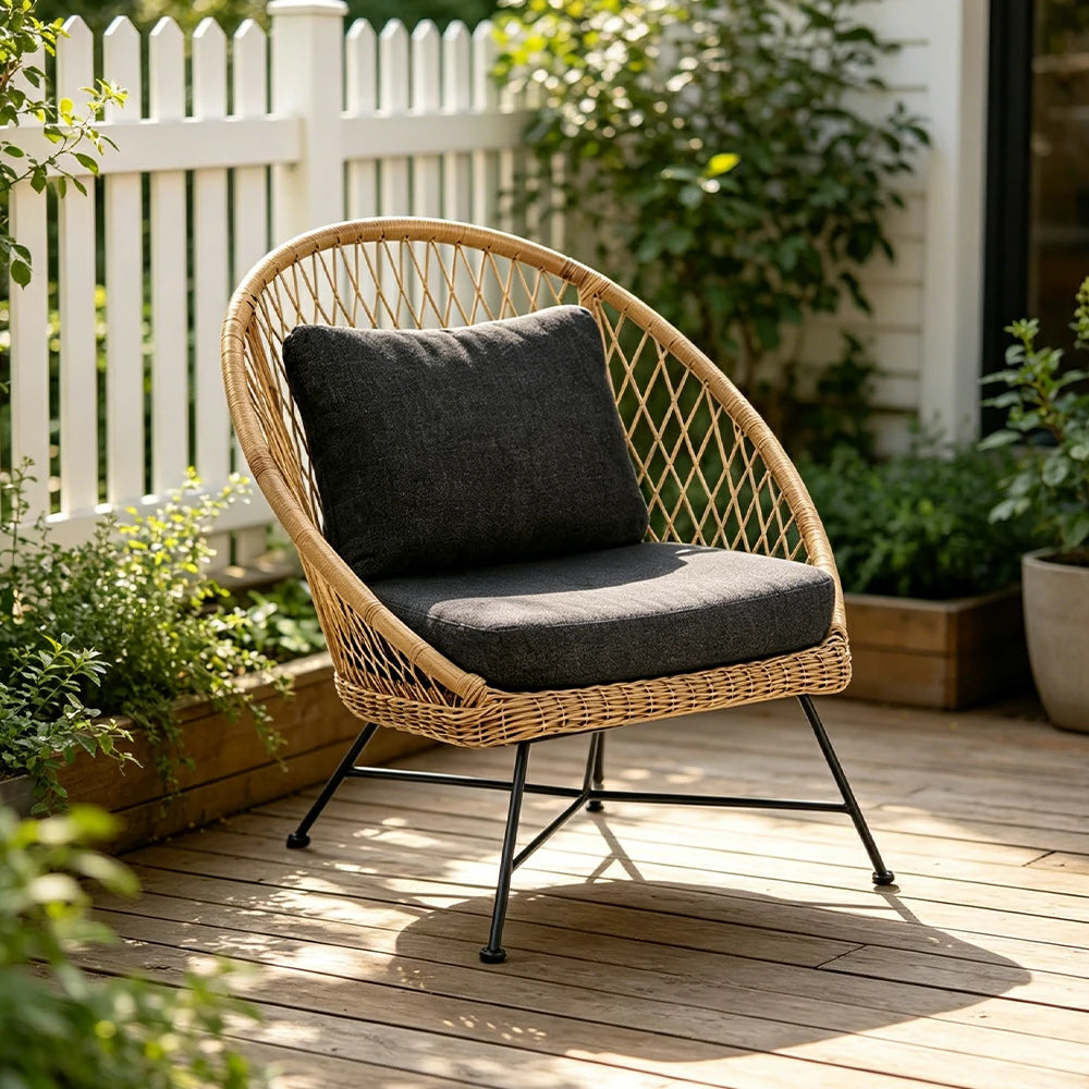 SOLARA Outdoor Lounge Chair with Reinforced Aluminium Frame - 73cm Patio Balcony Garden Chair - Natural Black