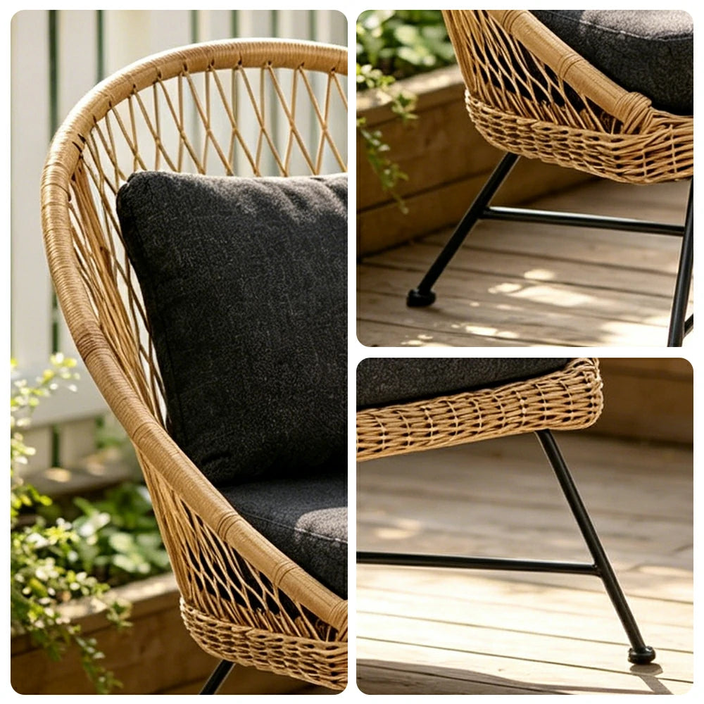 SOLARA Outdoor Lounge Chair with Reinforced Aluminium Frame - 73cm Patio Balcony Garden Chair - Natural Black