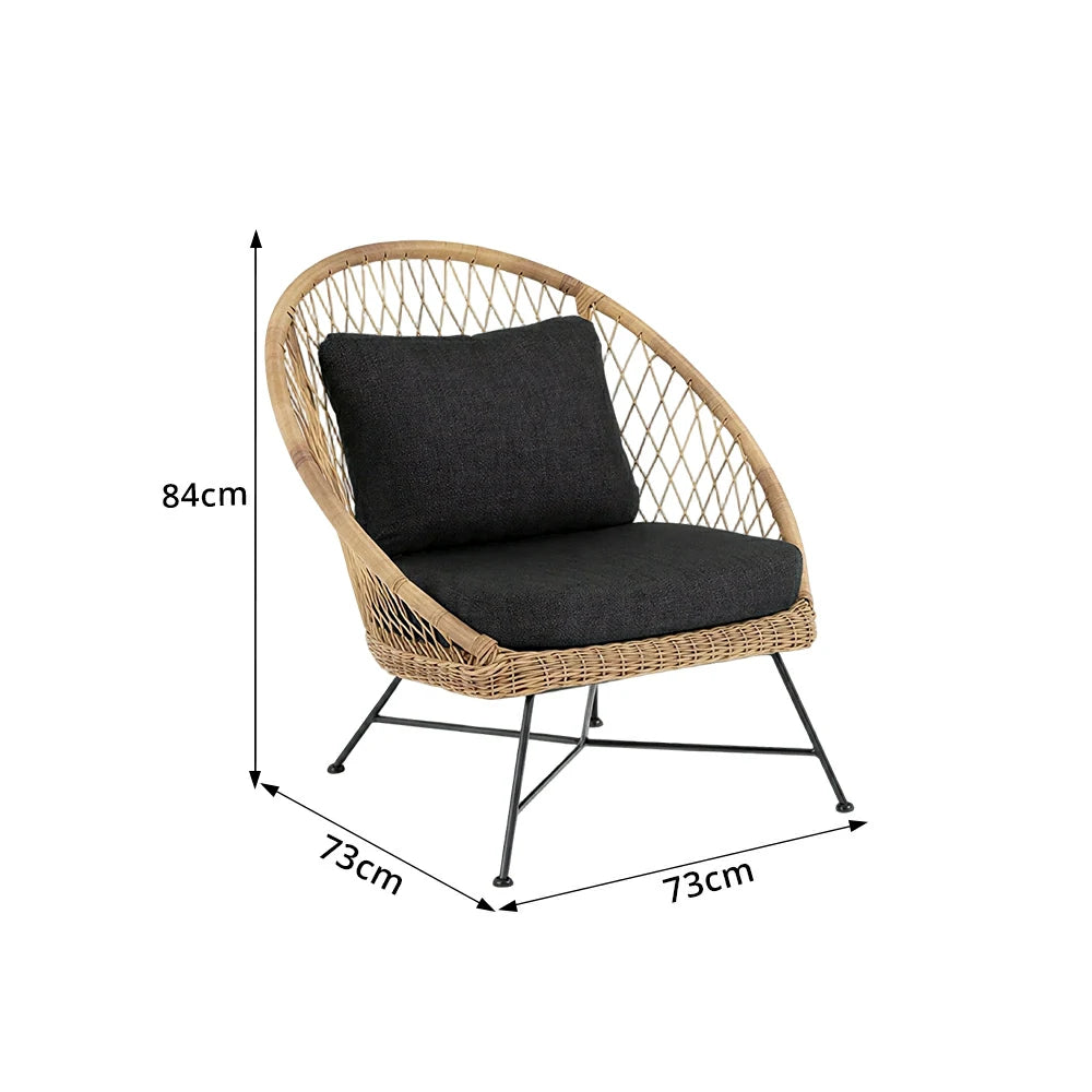 SOLARA Outdoor Lounge Chair with Reinforced Aluminium Frame - 73cm Patio Balcony Garden Chair - Natural Black