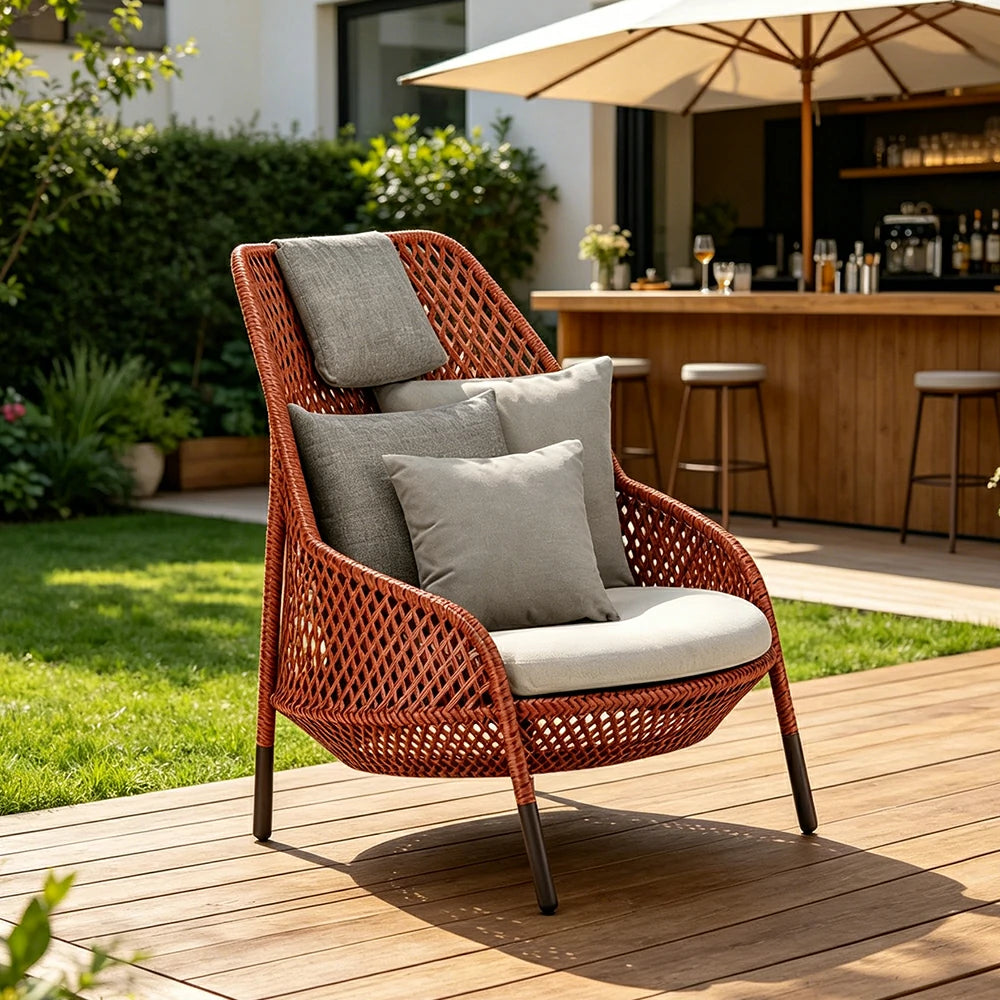 SOLARA Outdoor Lounge Chair with Reinforced Aluminium Frame - 84cm High Back Patio Garden Chair - Terracotta Grey