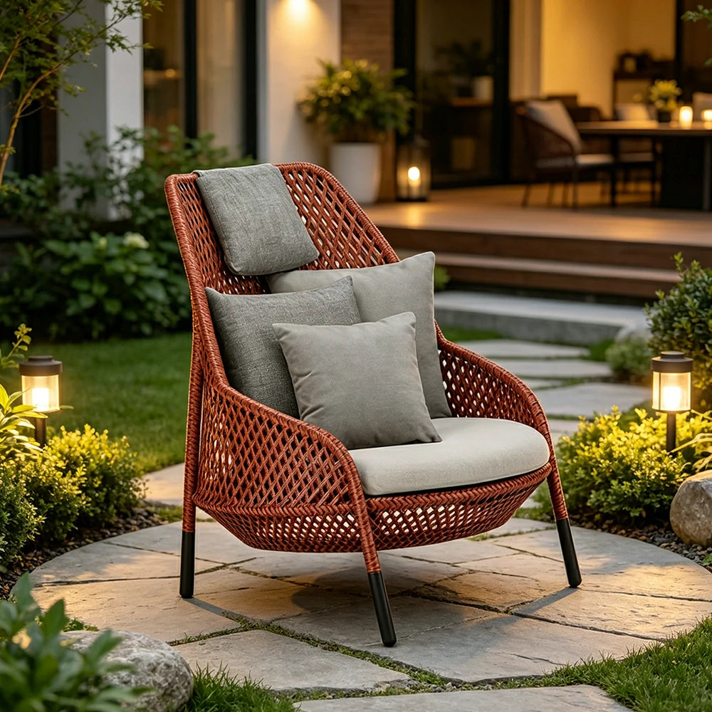 SOLARA Outdoor Lounge Chair with Reinforced Aluminium Frame - 84cm High Back Patio Garden Chair - Terracotta Grey