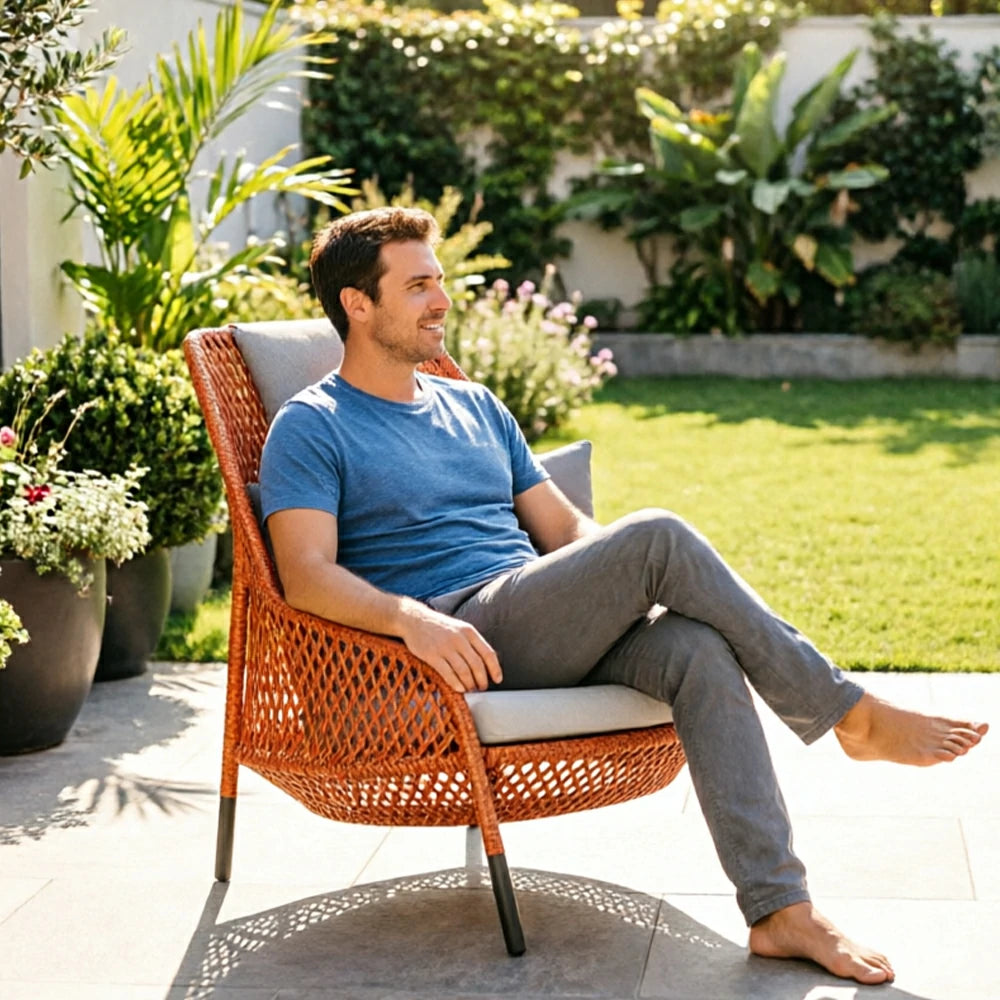 SOLARA Outdoor Lounge Chair with Reinforced Aluminium Frame - 84cm High Back Patio Garden Chair - Terracotta Grey