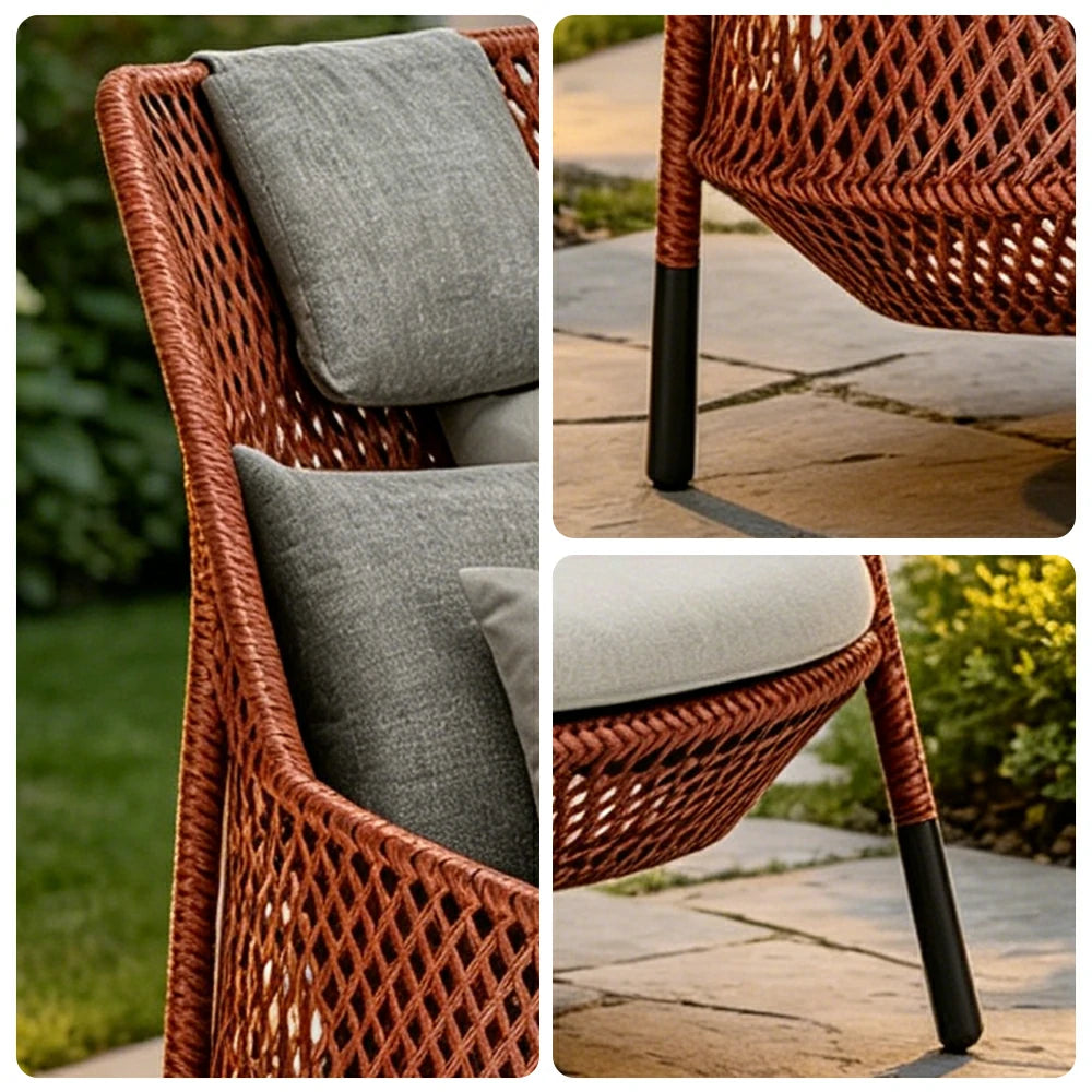 SOLARA Outdoor Lounge Chair with Reinforced Aluminium Frame - 84cm High Back Patio Garden Chair - Terracotta Grey