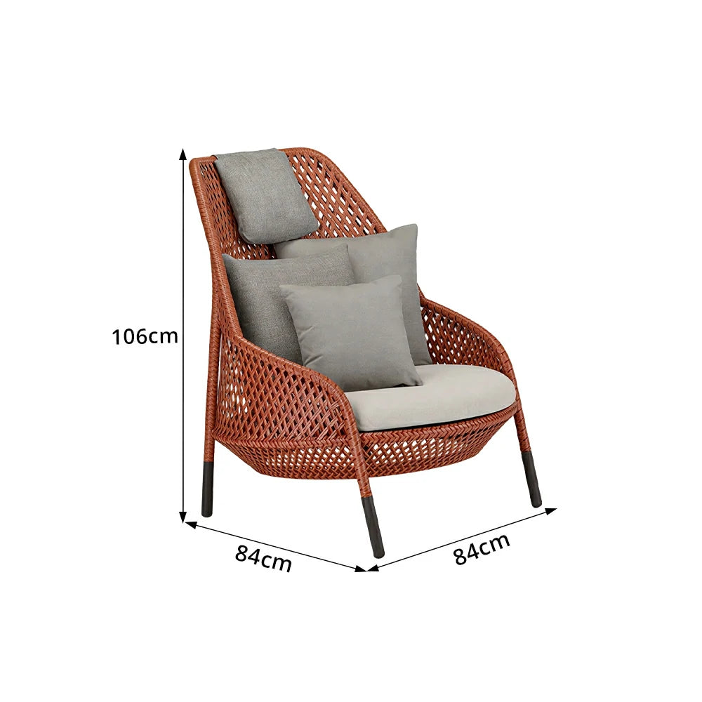 SOLARA Outdoor Lounge Chair with Reinforced Aluminium Frame - 84cm High Back Patio Garden Chair - Terracotta Grey