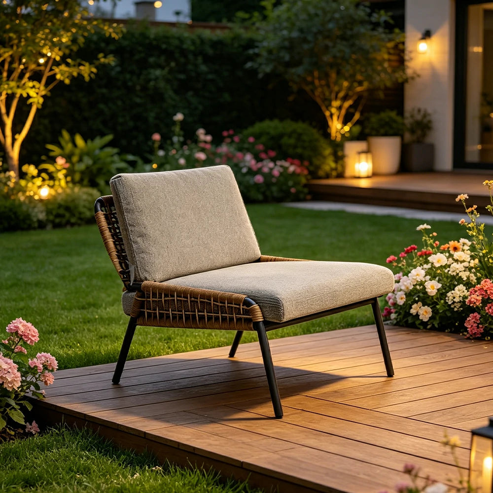SOLARA Outdoor Lounge Chair with Reinforced Aluminium Frame - Low Back Patio Balcony Garden Chair - Beige