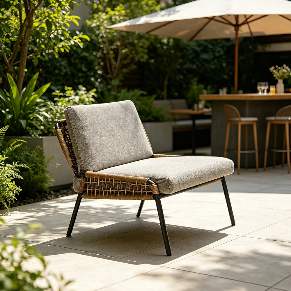 SOLARA Outdoor Lounge Chair with Reinforced Aluminium Frame - Low Back Patio Balcony Garden Chair - Beige