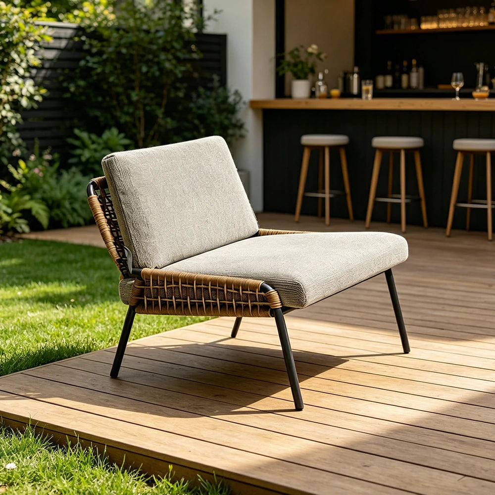 SOLARA Outdoor Lounge Chair with Reinforced Aluminium Frame - Low Back Patio Balcony Garden Chair - Beige