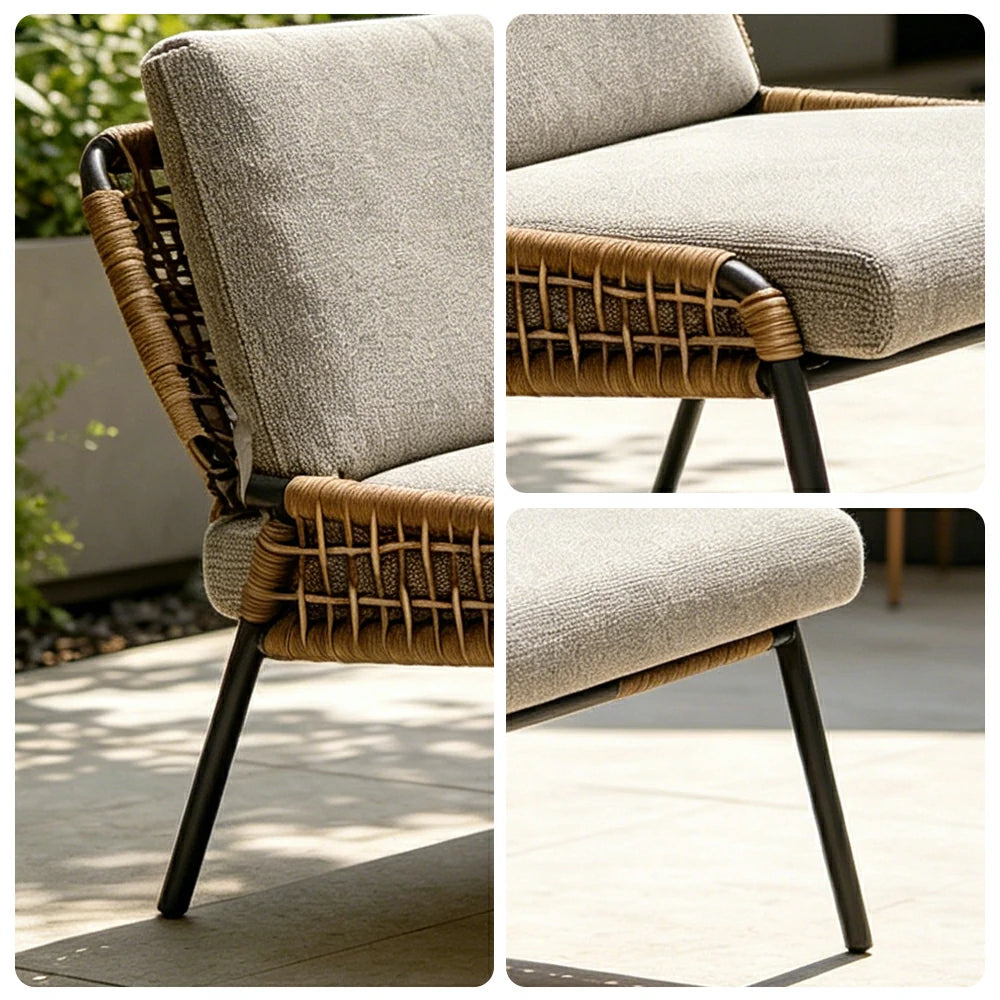 SOLARA Outdoor Lounge Chair with Reinforced Aluminium Frame - Low Back Patio Balcony Garden Chair - Beige