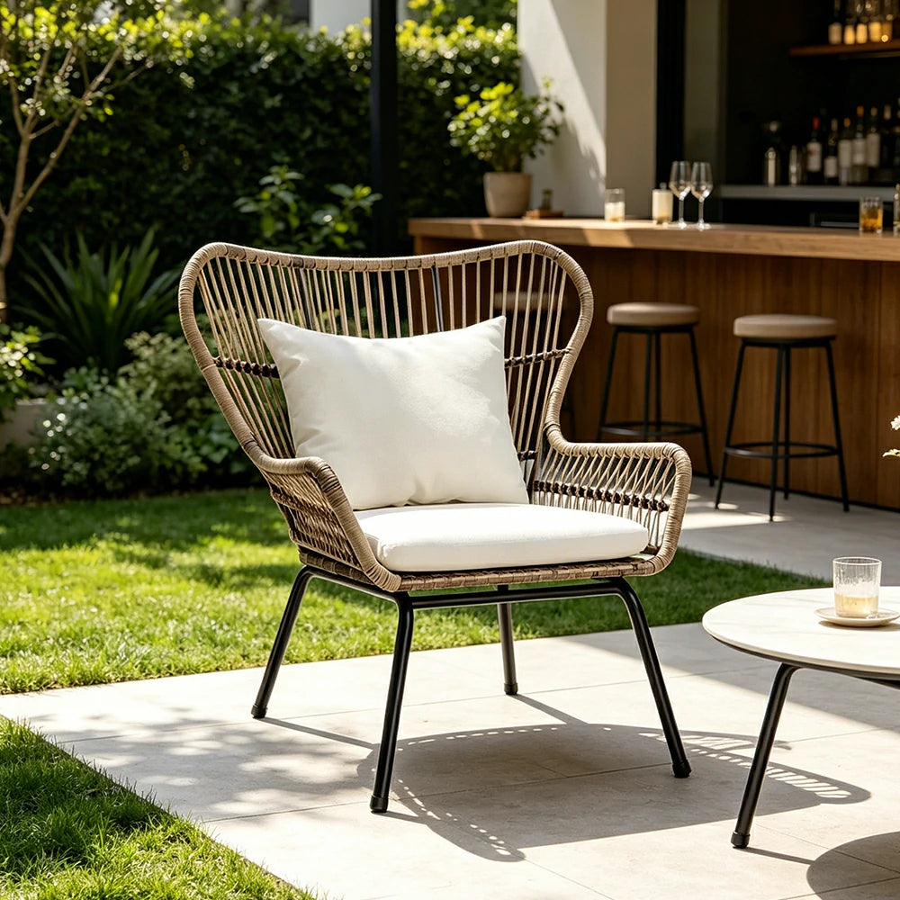 SOLARA Outdoor Lounge Chair with Reinforced Aluminium Frame - Low Back Patio Balcony Garden Chair - Beige（副本）
