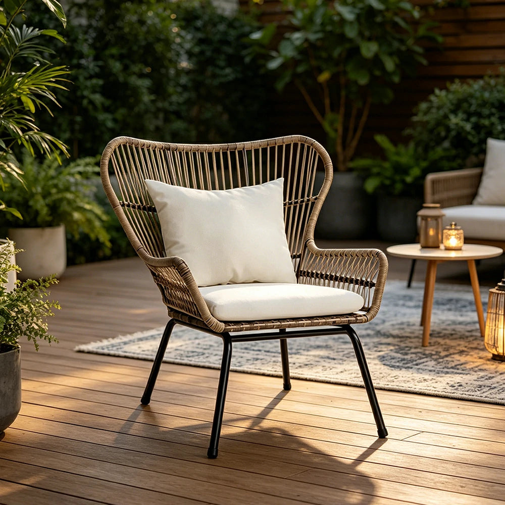 SOLARA Outdoor Lounge Chair with Reinforced Aluminium Frame - Low Back Patio Balcony Garden Chair - Beige（副本）