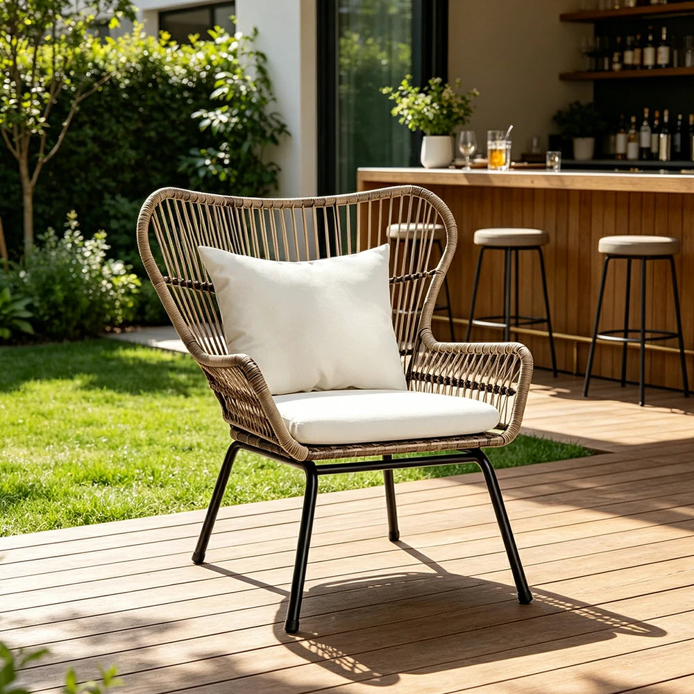 SOLARA Outdoor Lounge Chair with Reinforced Aluminium Frame - Low Back Patio Balcony Garden Chair - Beige（副本）