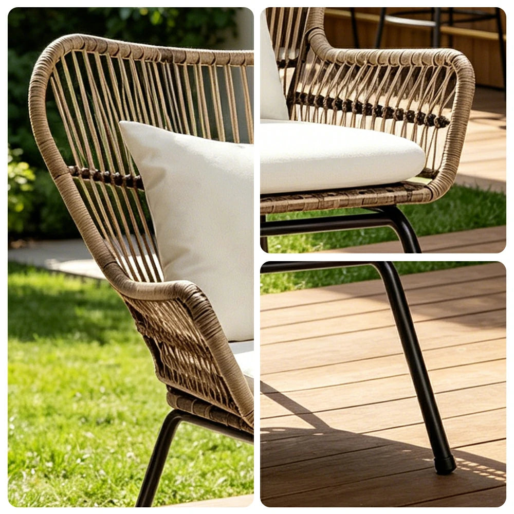 SOLARA Outdoor Lounge Chair with Reinforced Aluminium Frame - Low Back Patio Balcony Garden Chair - Beige（副本）