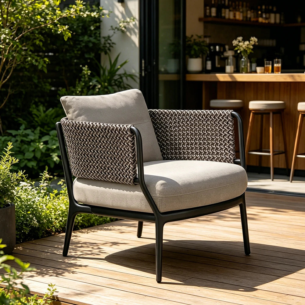 SOLARA Outdoor Lounge Chair with Reinforced Aluminium Frame - 68cm Wide Patio Garden Chair - Taupe Grey