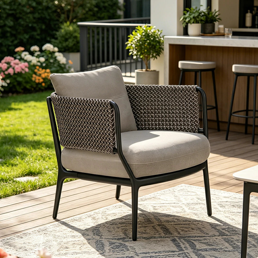SOLARA Outdoor Lounge Chair with Reinforced Aluminium Frame - 68cm Wide Patio Garden Chair - Taupe Grey