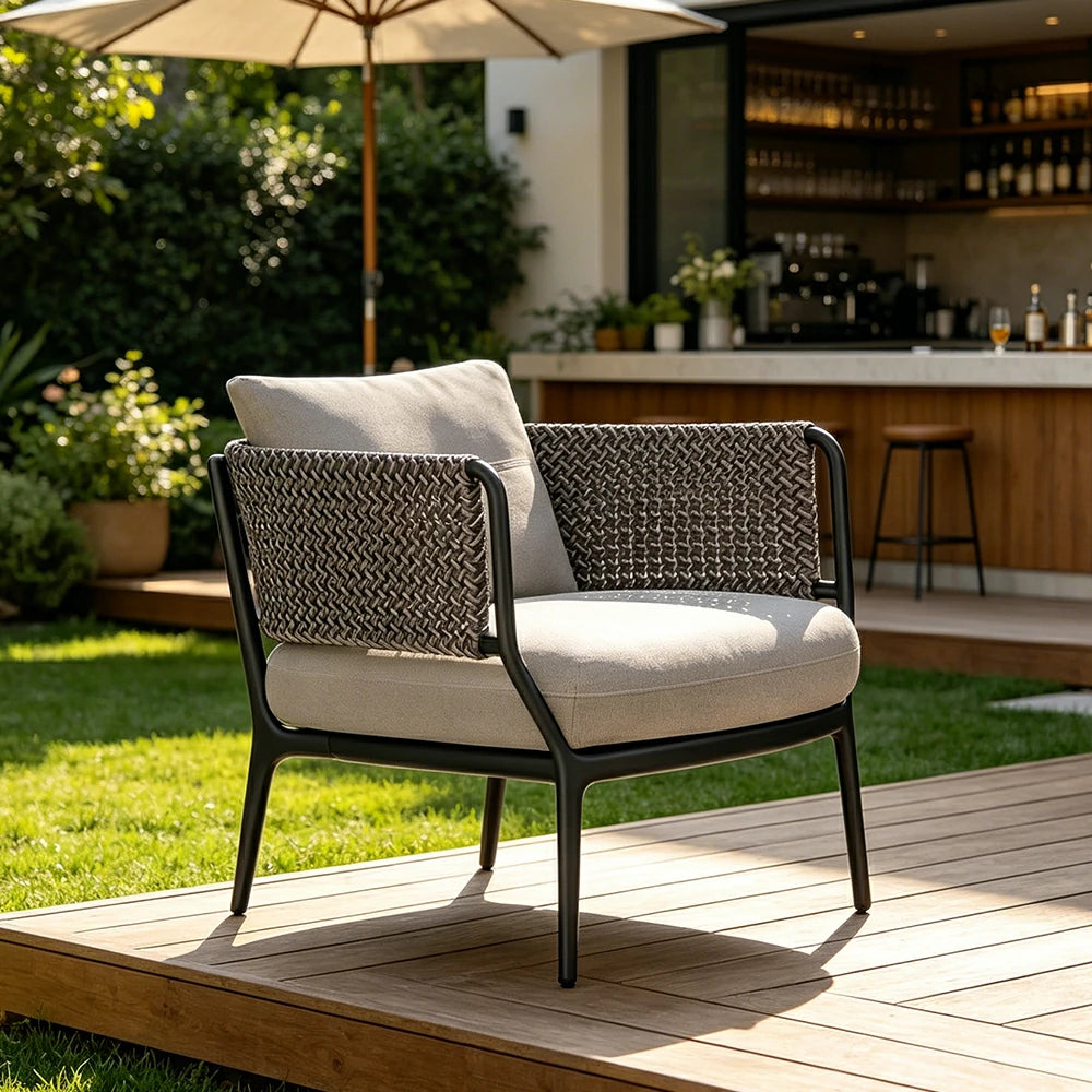 SOLARA Outdoor Lounge Chair with Reinforced Aluminium Frame - 68cm Wide Patio Garden Chair - Taupe Grey