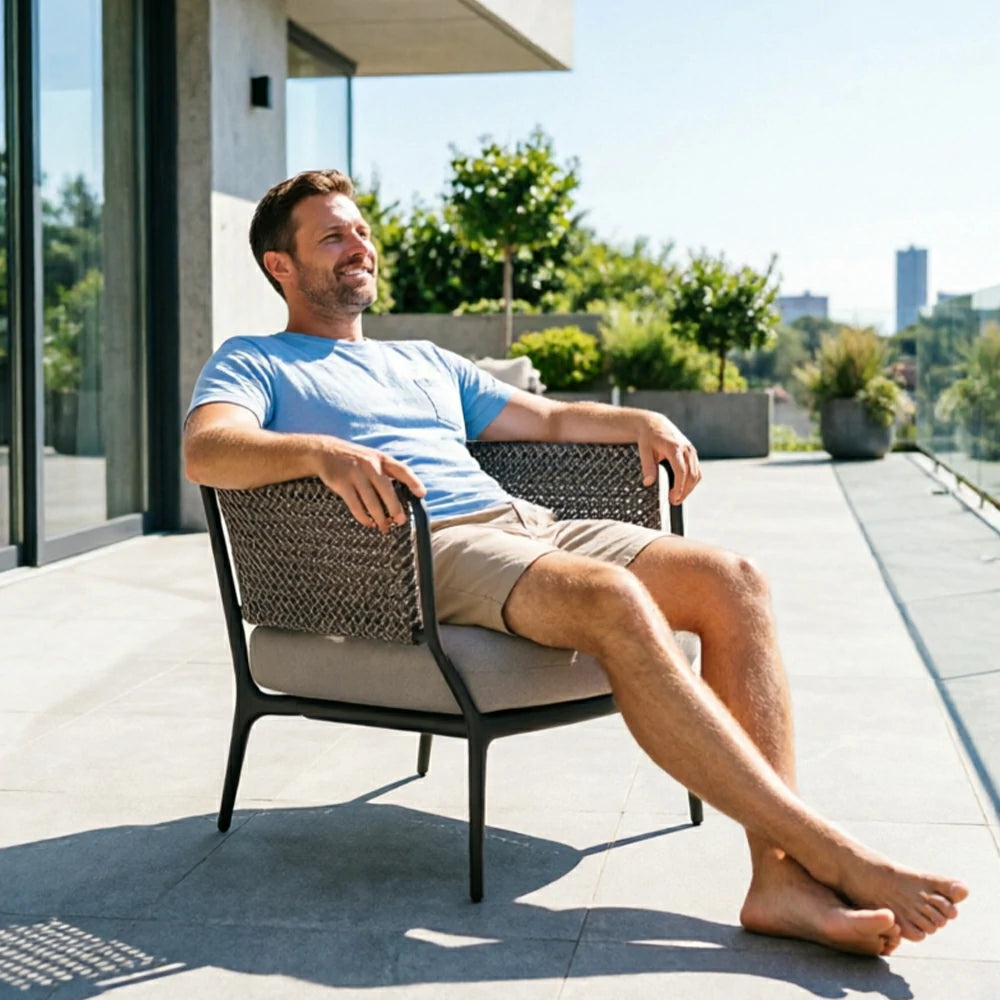 SOLARA Outdoor Lounge Chair with Reinforced Aluminium Frame - 68cm Wide Patio Garden Chair - Taupe Grey