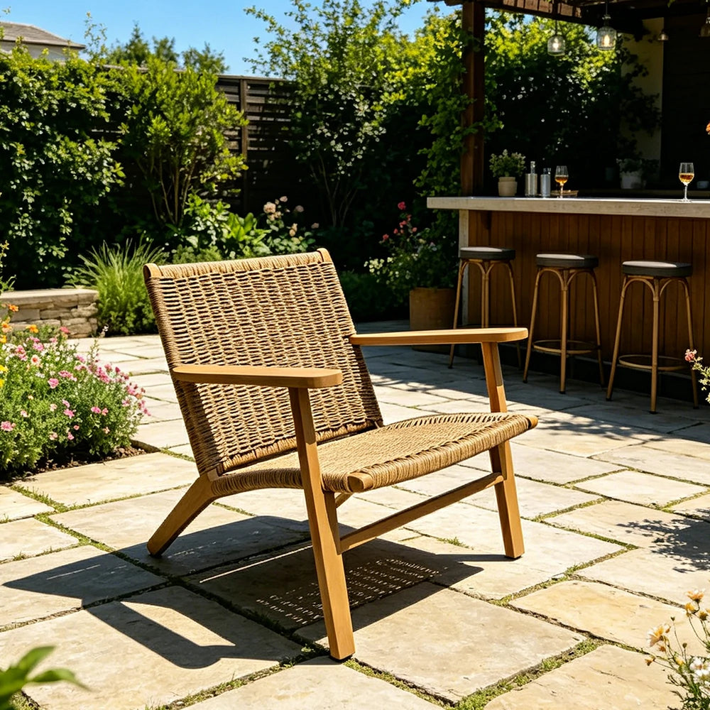 SOLARA Outdoor Rattan Lounge Chair with Reinforced Aluminium Frame - 71cm Patio Balcony Garden Chair - Natural
