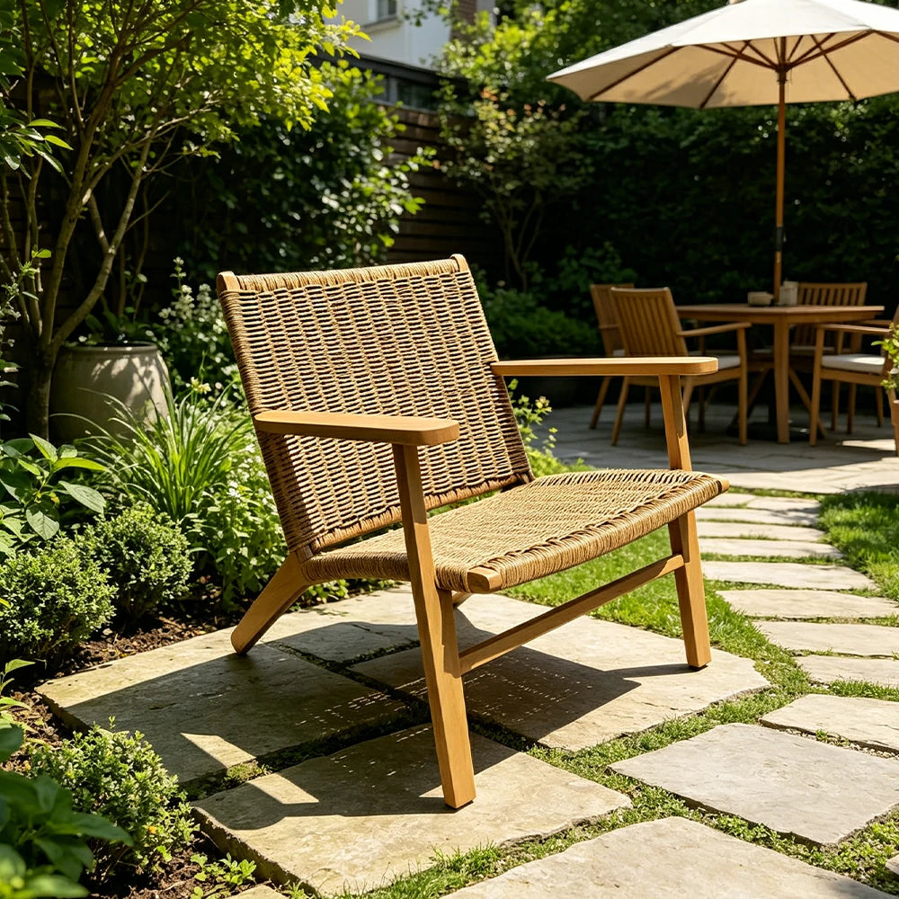 SOLARA Outdoor Rattan Lounge Chair with Reinforced Aluminium Frame - 71cm Patio Balcony Garden Chair - Natural