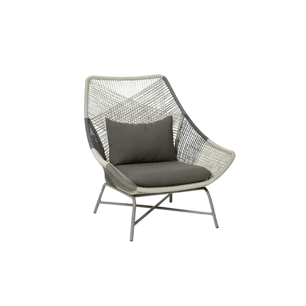 SOLARA Outdoor Rope Lounge Chair with Reinforced Aluminium Frame - 75cm Patio Balcony Garden Chair - Grey