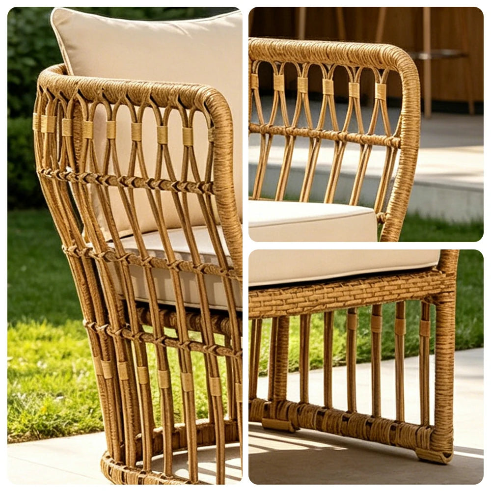 SOLARA Outdoor Rattan Lounge Chair with Aluminium Frame - 75cm Patio Balcony Garden Chair - Natural Beige