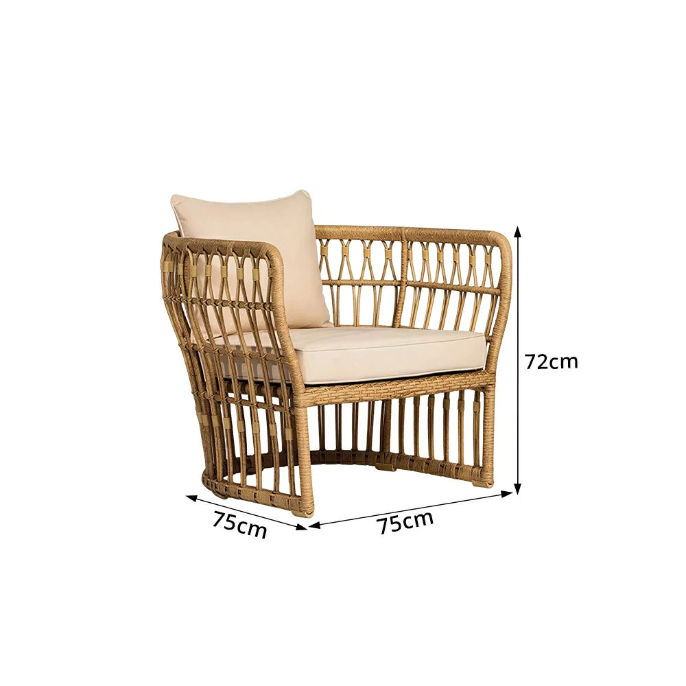 SOLARA Outdoor Rattan Lounge Chair with Aluminium Frame - 75cm Patio Balcony Garden Chair - Natural Beige
