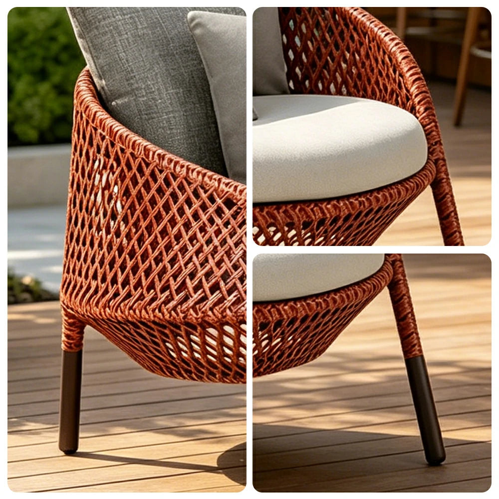 SOLARA Outdoor Rope Lounge Chair with Reinforced Aluminium Frame - 84cm Patio Balcony Garden Chair - Terracotta Grey