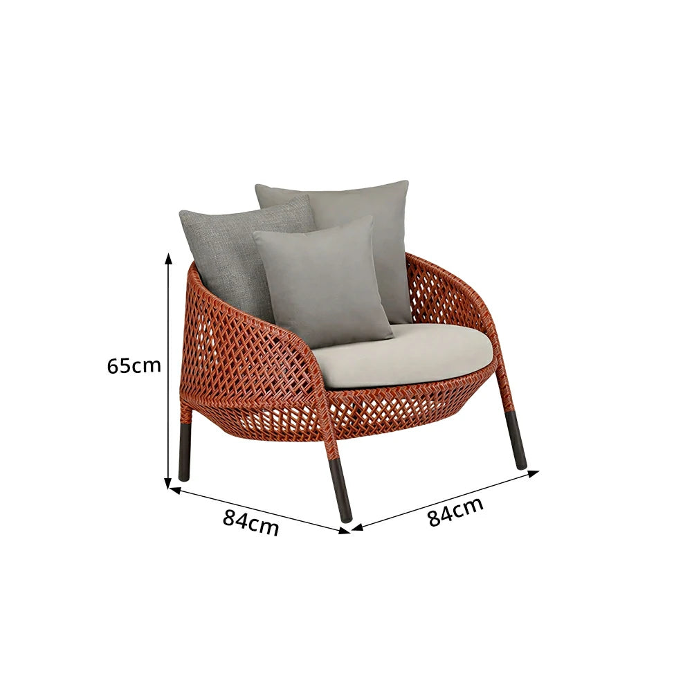 SOLARA Outdoor Rope Lounge Chair with Reinforced Aluminium Frame - 84cm Patio Balcony Garden Chair - Terracotta Grey