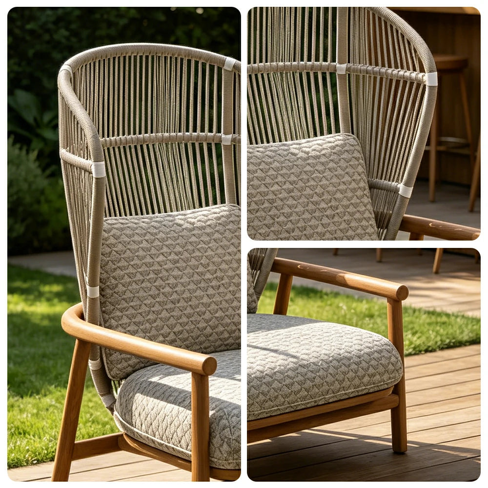 SOLARA Outdoor High Back Lounge Chair with Reinforced Aluminium Frame - 86cm Patio Garden Chair - Wood Grain Grey