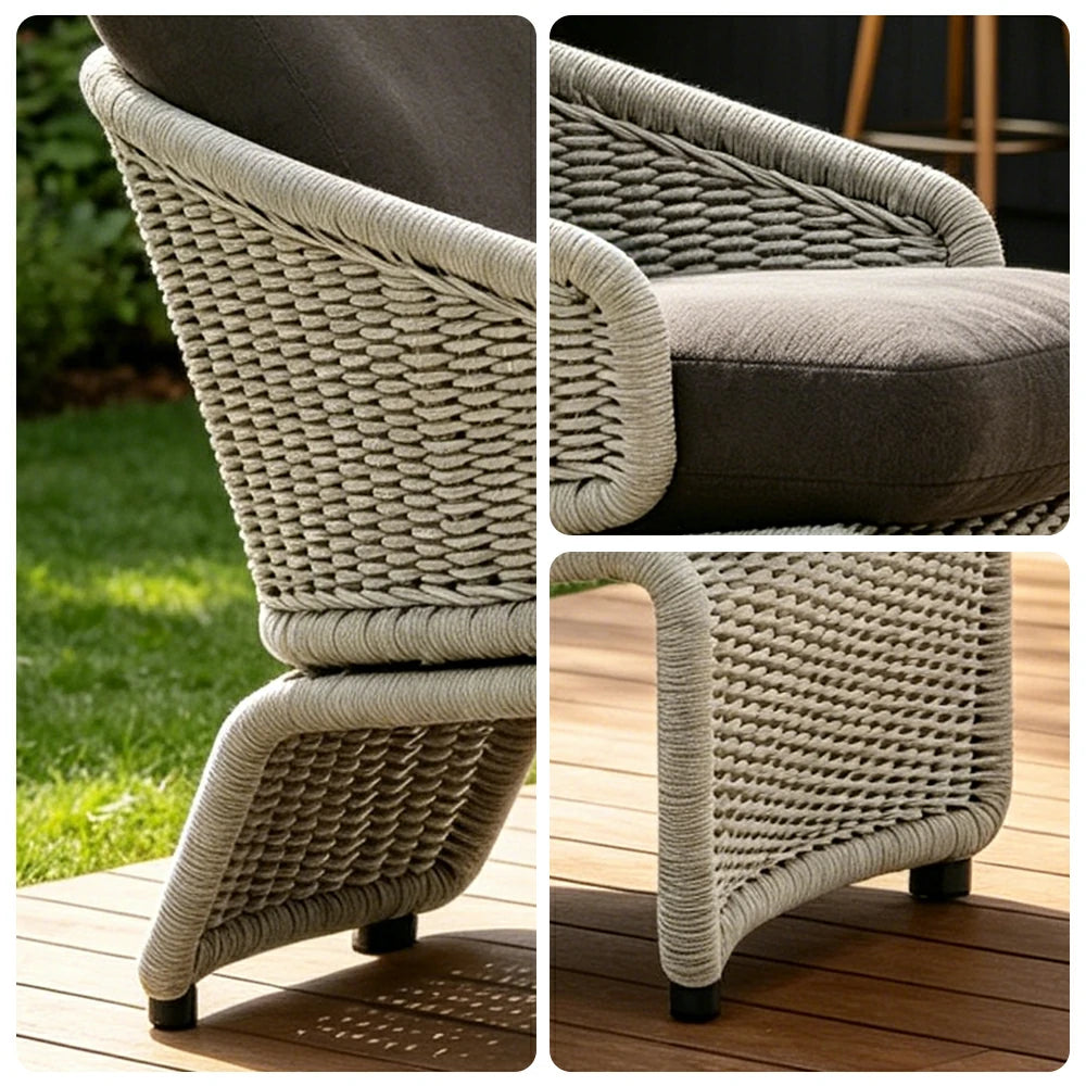 SOLARA Outdoor Rope Lounge Chair with Reinforced Aluminium Frame - 68cm Patio Balcony Garden Chair - Grey Black