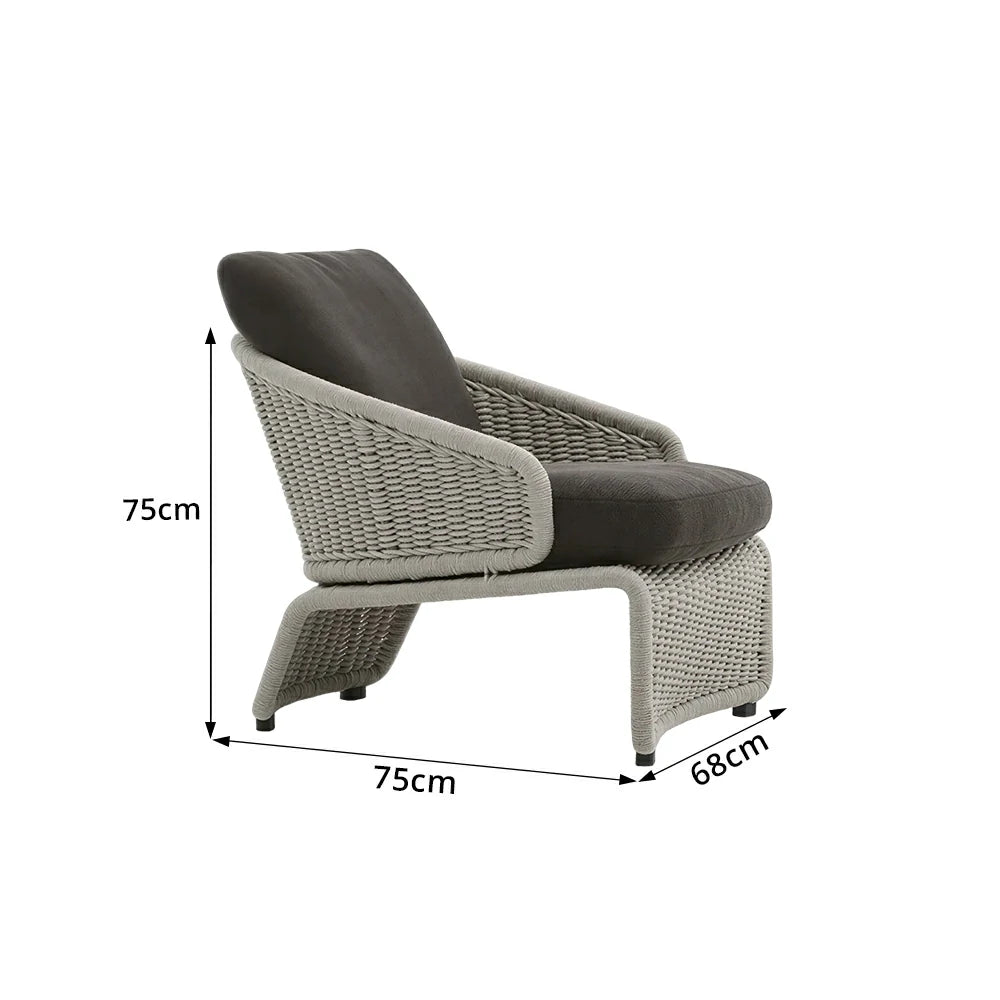 SOLARA Outdoor Rope Lounge Chair with Reinforced Aluminium Frame - 68cm Patio Balcony Garden Chair - Grey Black