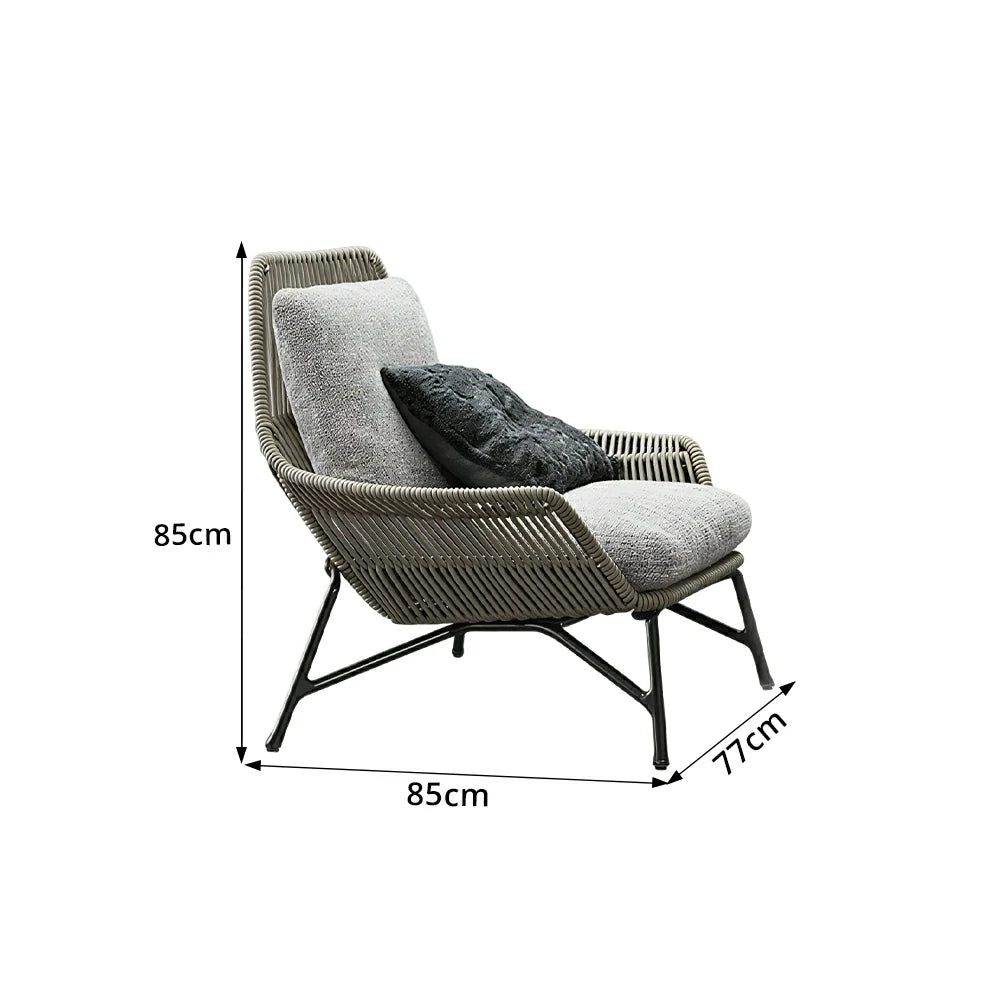 SOLARA Outdoor Rope Lounge Chair with Reinforced Aluminium Frame - 85cm Patio Balcony Garden Chair - Grey Black