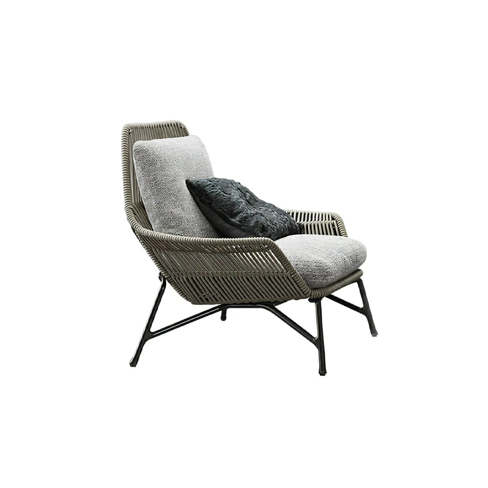 SOLARA Outdoor Rope Lounge Chair with Reinforced Aluminium Frame - 85cm Patio Balcony Garden Chair - Grey Black