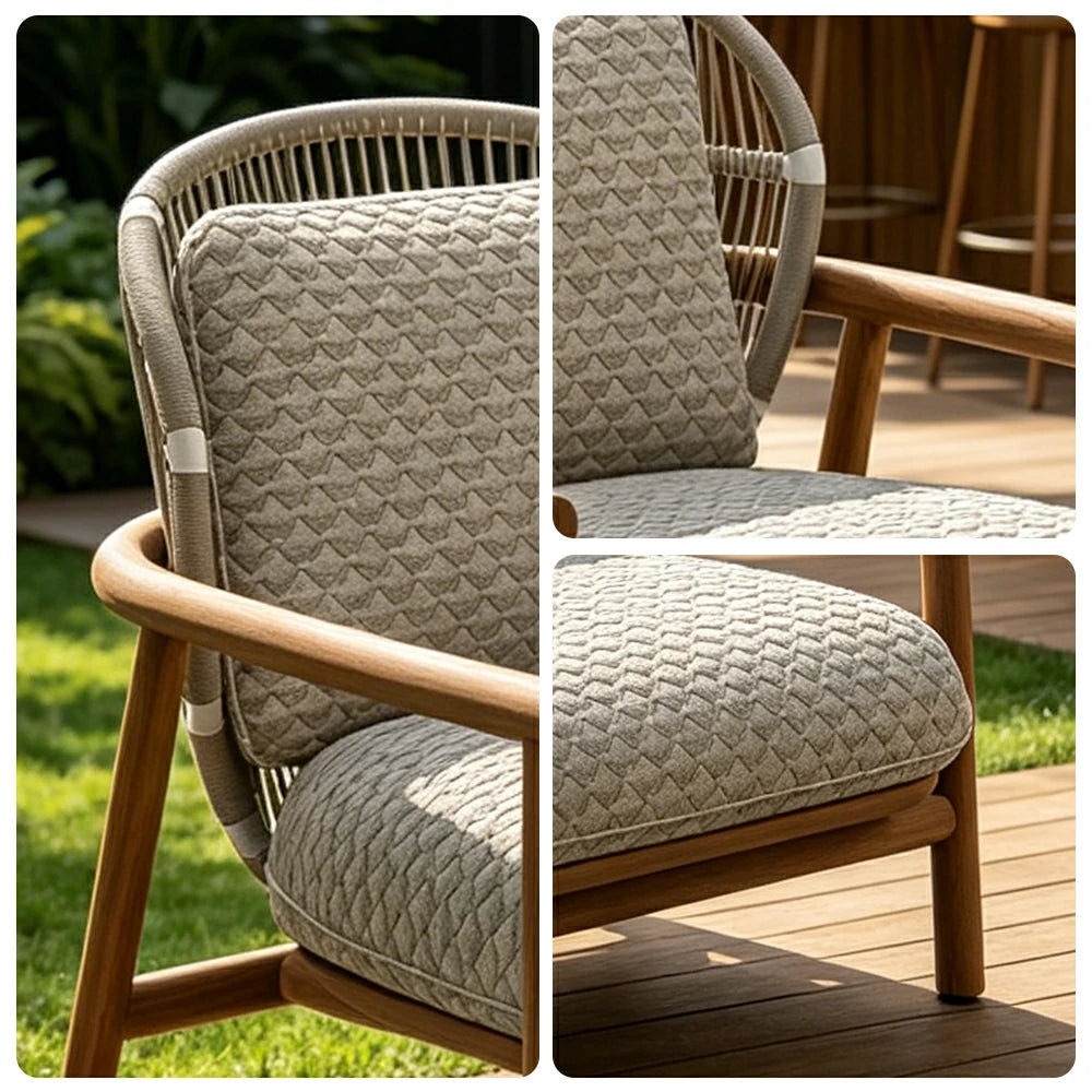 SOLARA Outdoor Lounge Chair with Wood Grain Aluminium Frame - 80cm Patio Balcony Garden Chair - Grey